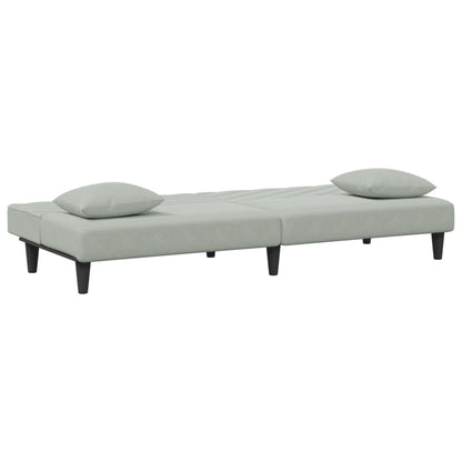 2 pcs conjunto de sofás com almofadas veludo cinzento-claro