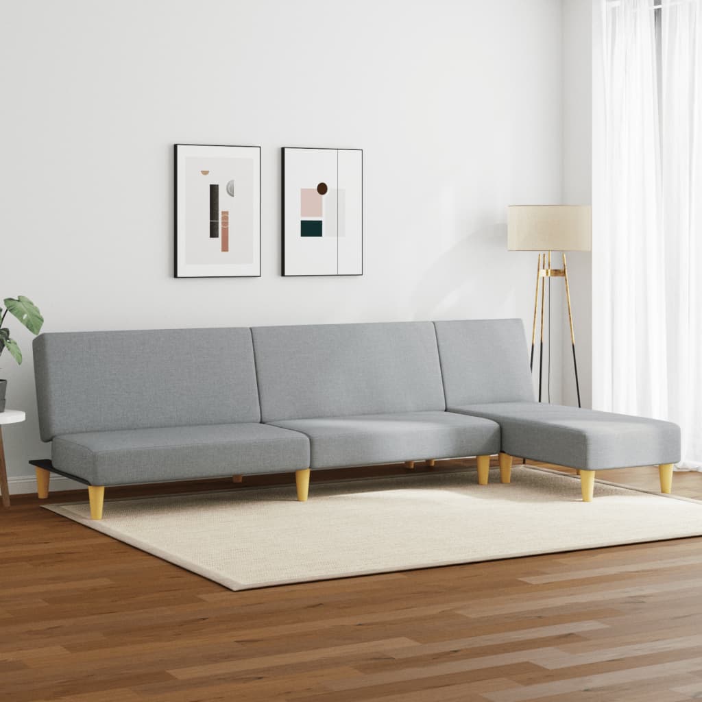 2 pcs conjunto de sofás tecido cinzento-claro