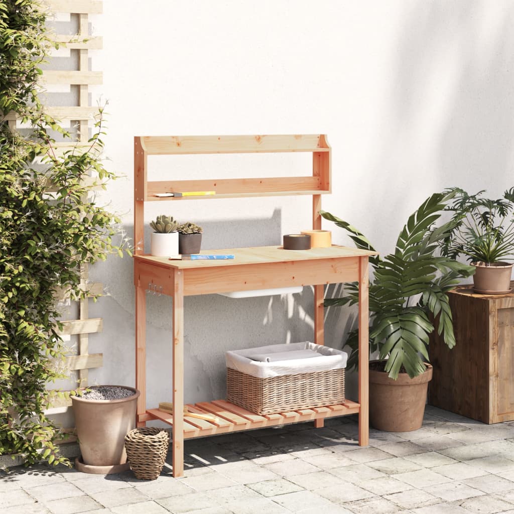 Mesa de cultivo com pia 147,5x44x139,5 cm abeto maciço castanho