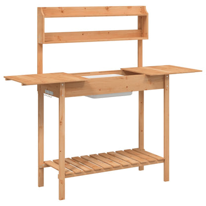 Mesa de cultivo com pia 147,5x44x139,5 cm abeto maciço castanho