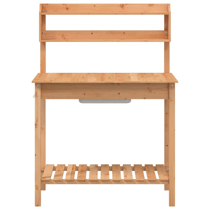 Mesa de cultivo com pia 147,5x44x139,5 cm abeto maciço castanho