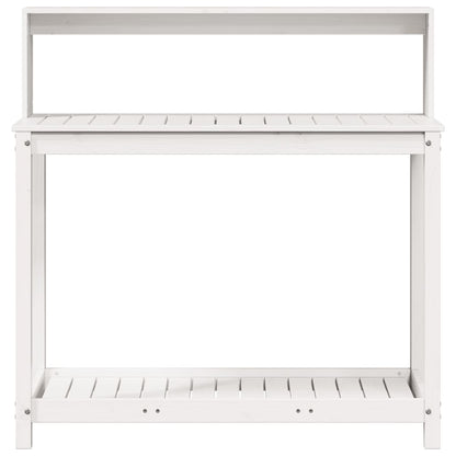 Mesa de jardinagem com prateleiras madeira pinho maciça branco