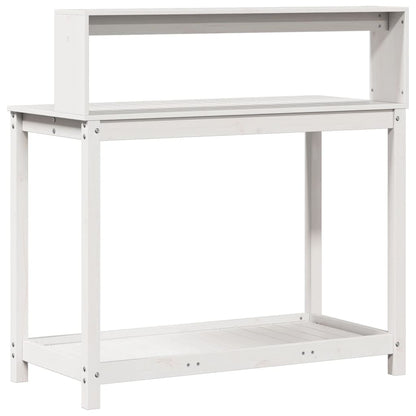 Mesa de jardinagem com prateleiras madeira pinho maciça branco