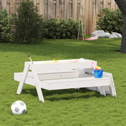 Mesa piquenique c/ caixa de areia infantil pinho maciço branco