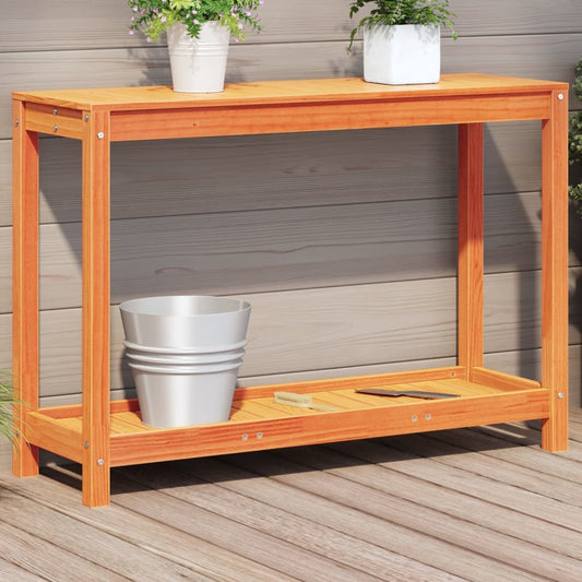 Mesa de jardinagem com prateleira pinho maciço castanho-mel