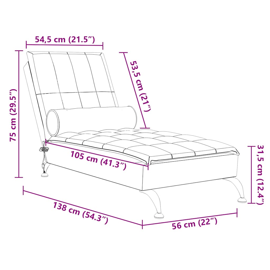 Chaise lounge de massagem com rolo tecido preto