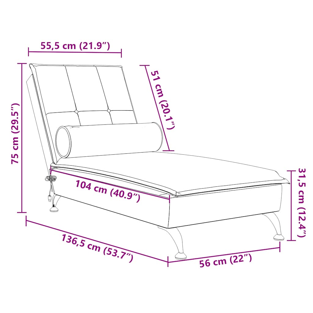 Chaise lounge de massagem com rolo veludo cinzento-claro