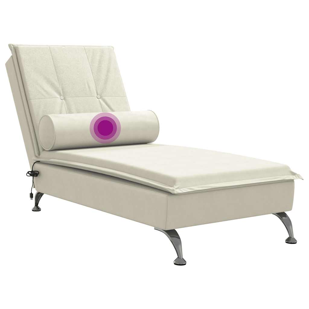 Chaise lounge de massagem com rolo veludo creme