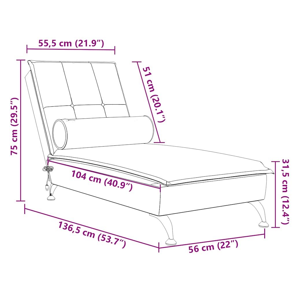 Chaise lounge de massagem com rolo veludo creme