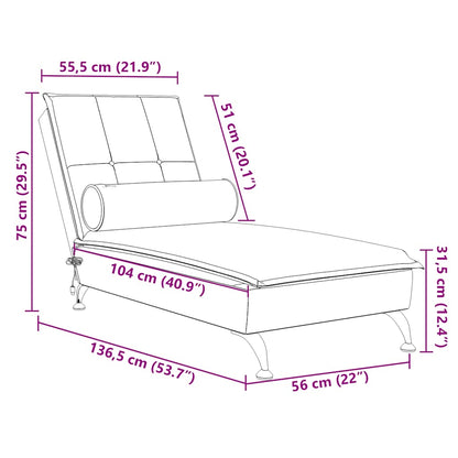 Chaise lounge de massagem com rolo veludo creme