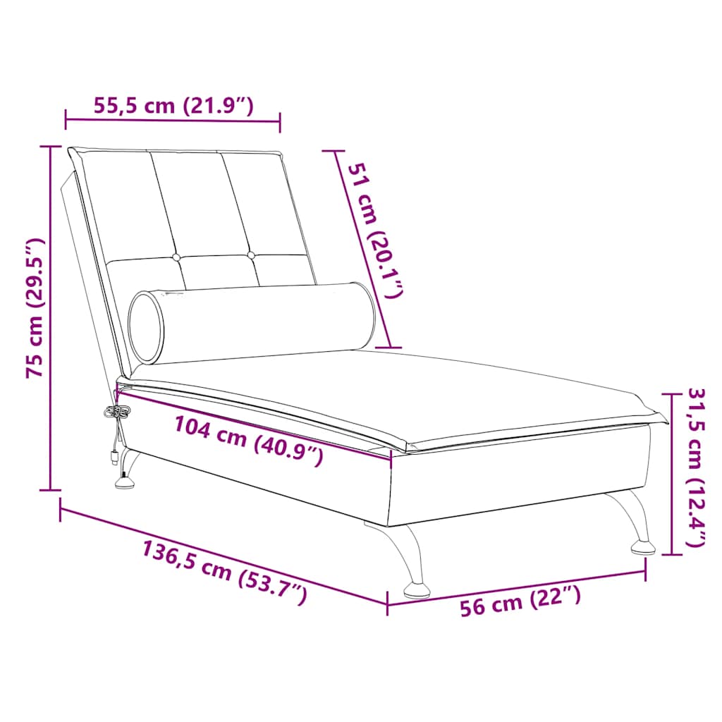 Chaise lounge de massagem com rolo veludo azul
