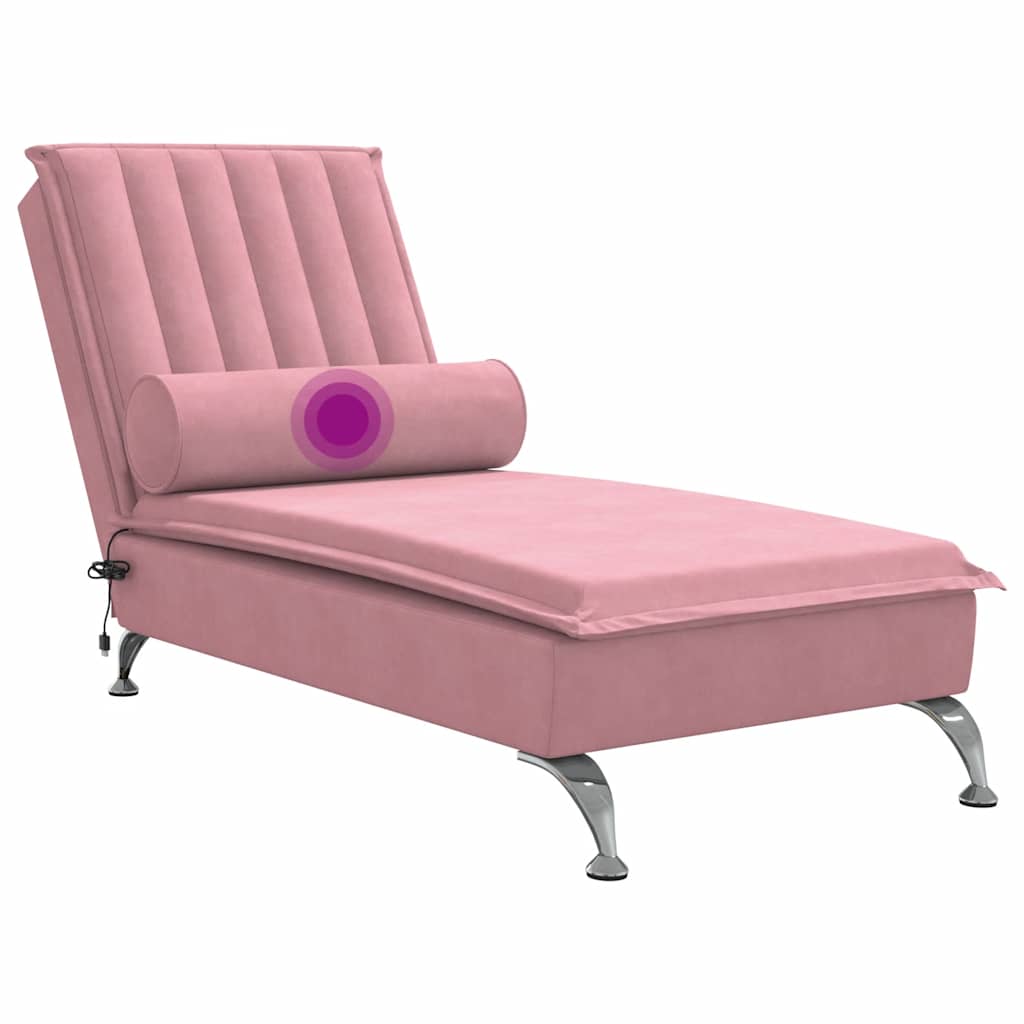 Chaise lounge de massagem com rolo veludo rosa
