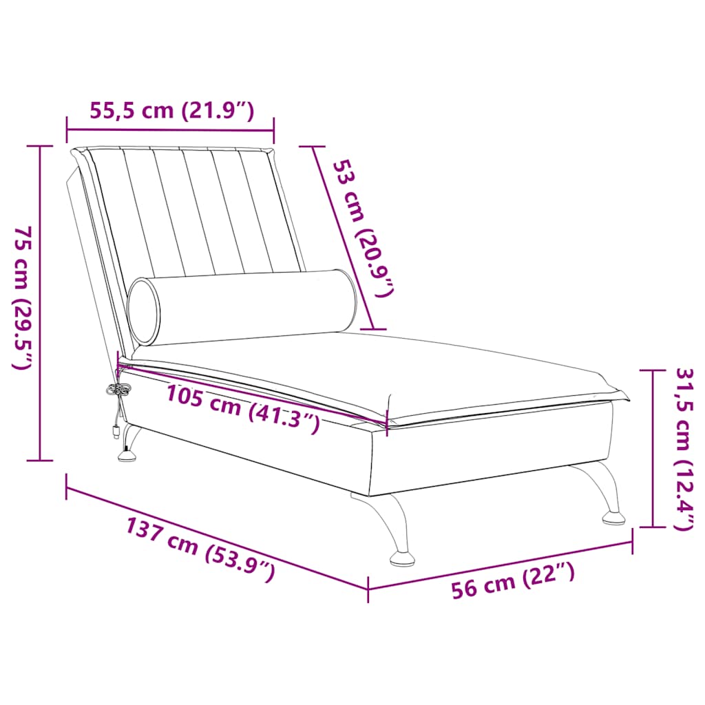 Chaise lounge de massagem com rolo veludo rosa