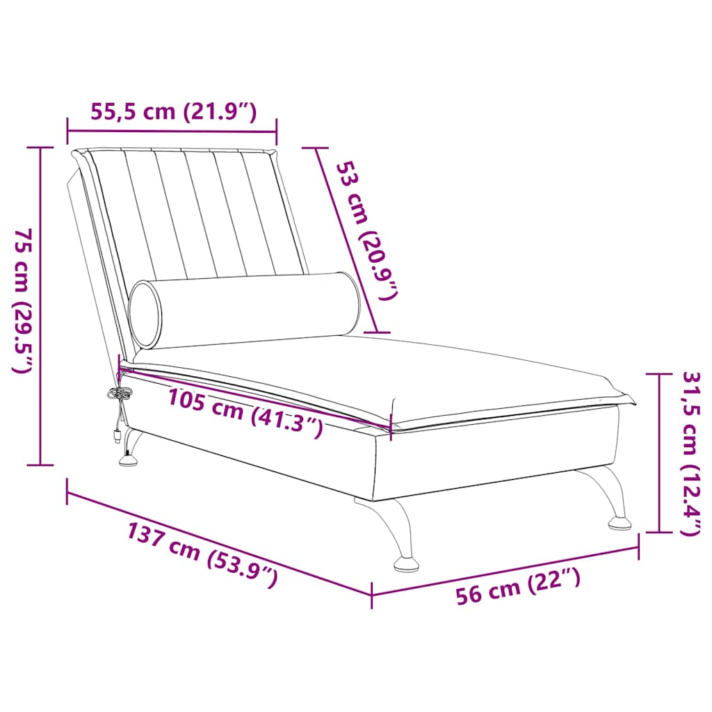 Chaise lounge de massagem com rolo veludo amarelo