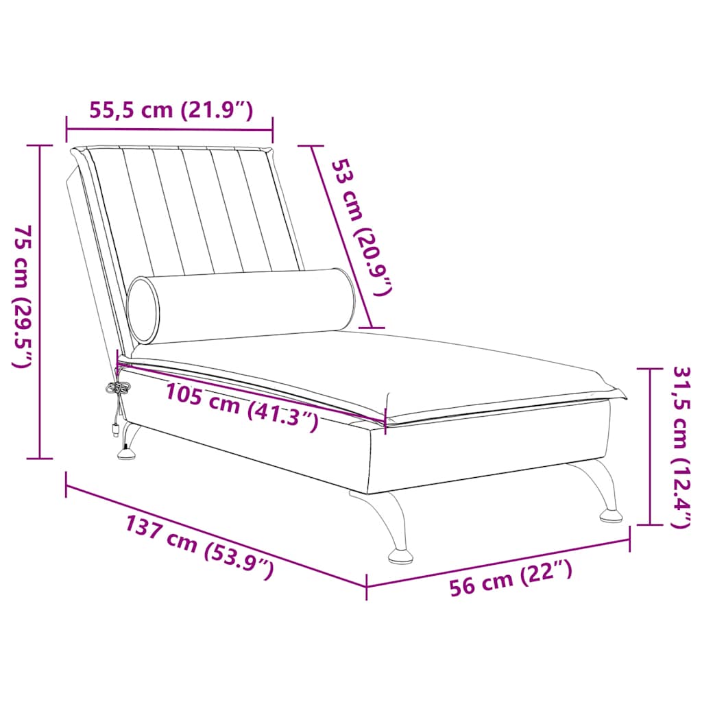 Chaise lounge de massagem com rolo veludo azul