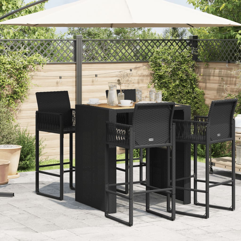 Mesa de bar para jardim com tampo em acácia vime PE preto