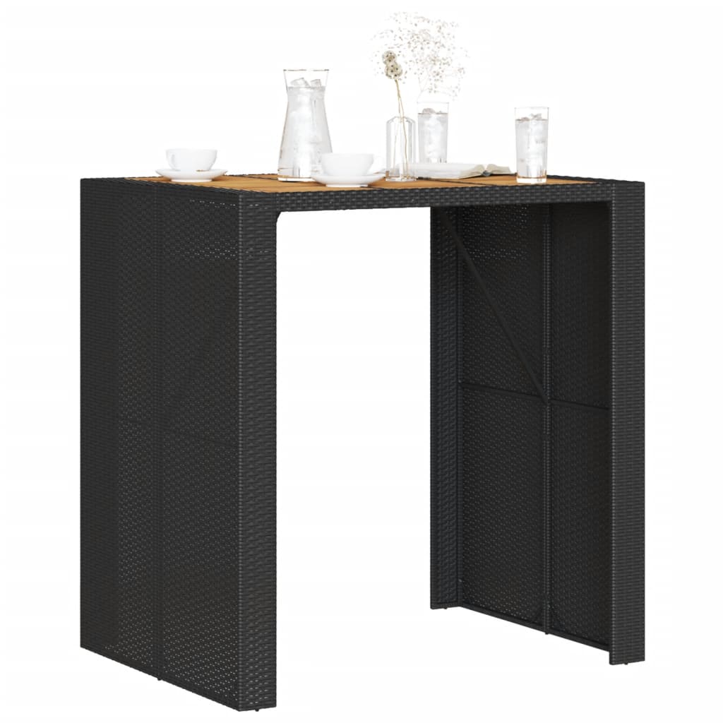 Mesa de bar para jardim com tampo em acácia vime PE preto