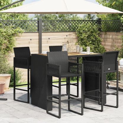 Mesa de bar para jardim com tampo em acácia vime PE preto