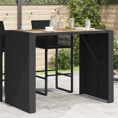 Mesa de bar para jardim com tampo em acácia vime PE preto