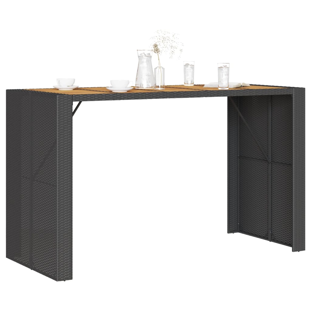 Mesa de bar para jardim com tampo em acácia vime PE preto