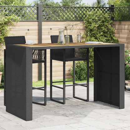 Mesa de bar para jardim com tampo em acácia vime PE preto