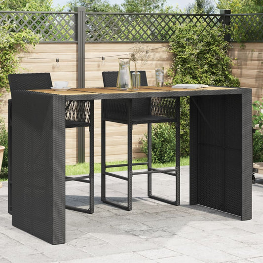 Mesa de bar para jardim com tampo em acácia vime PE preto
