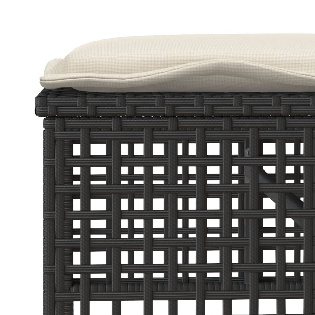 4 pcs conj. sofás p/ jardim c/ almofadões vime PE/vidro preto