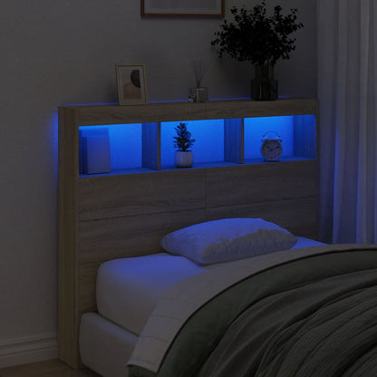 Armário de cabeceira c/ luzes LED 120x17x102 cm carvalho sonoma