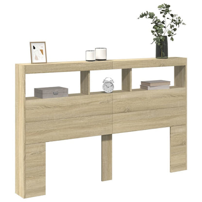 Armário de cabeceira c/ luzes LED 160x17x102 cm carvalho sonoma