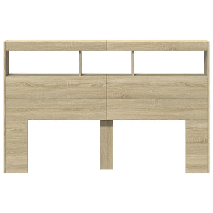 Armário de cabeceira c/ luzes LED 160x17x102 cm carvalho sonoma