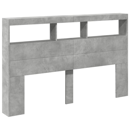 Armário de cabeceira c/ luzes LED 160x17x102cm cinzento cimento