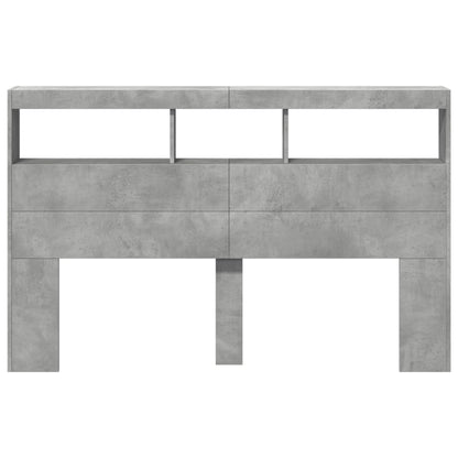 Armário de cabeceira c/ luzes LED 160x17x102cm cinzento cimento