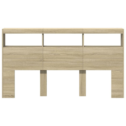 Armário de cabeceira c/ luzes LED 180x17x102 cm carvalho sonoma