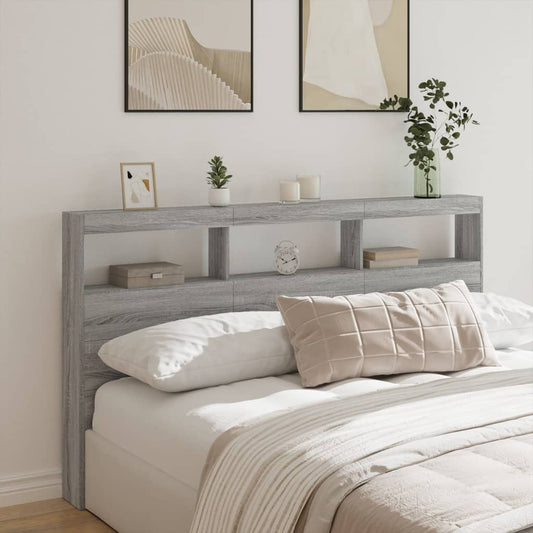 Armário de cabeceira c/ luzes LED 180x17x102 cm cinzento sonoma