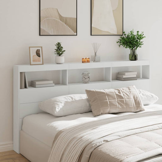 Armário de cabeceira com luzes LED 200x17x102 cm branco