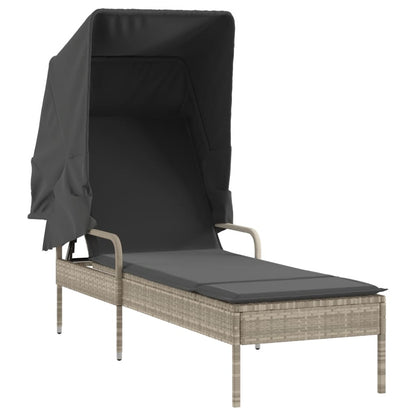 Espreguiçadeira com toldo e mesa vime PE cinzento-claro