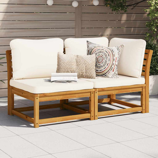 2 pcs conjunto lounge de jardim c/ almofadões acácia maciça