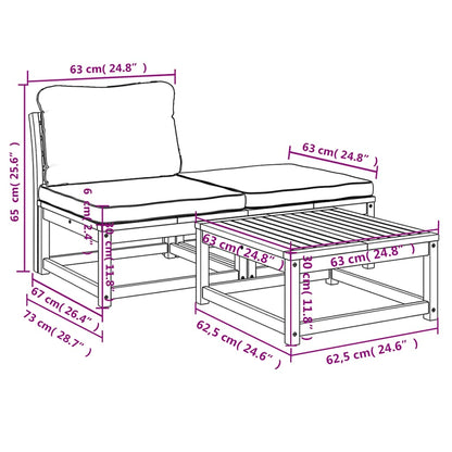 3 pcs conjunto lounge de jardim c/ almofadões acácia maciça