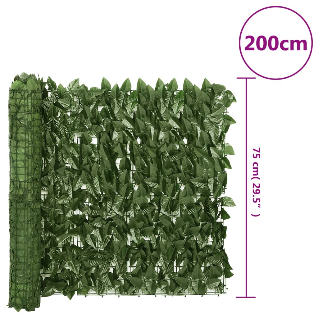 Tela de varanda com folhas verde-escuras 200x75 cm