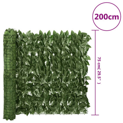 Tela de varanda com folhas verde-escuras 200x75 cm