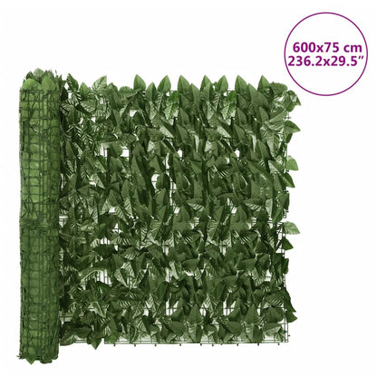Tela de privacidade p/ varanda c/ folhas 600x75 cm verde-escuro