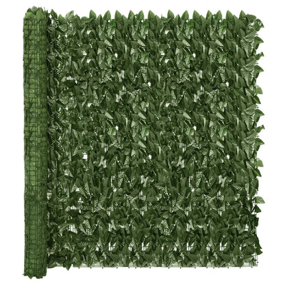 Tela de privacidade p/ varanda c/ folhas 300x150cm verde-escuro