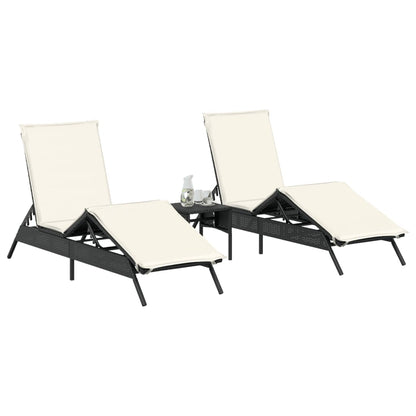 Espreguiçadeiras com mesa 2 pcs vime PE preto