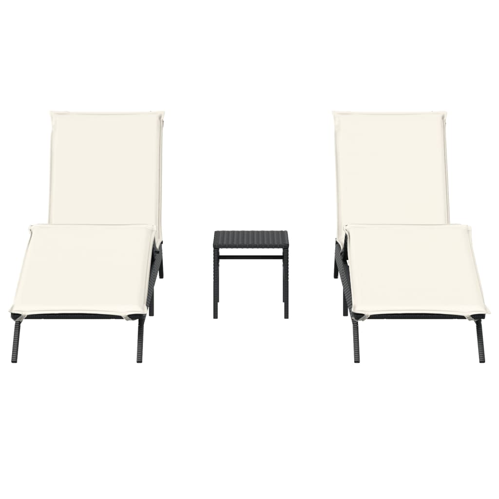 Espreguiçadeiras com mesa 2 pcs vime PE preto