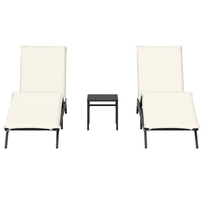 Espreguiçadeiras com mesa 2 pcs vime PE preto