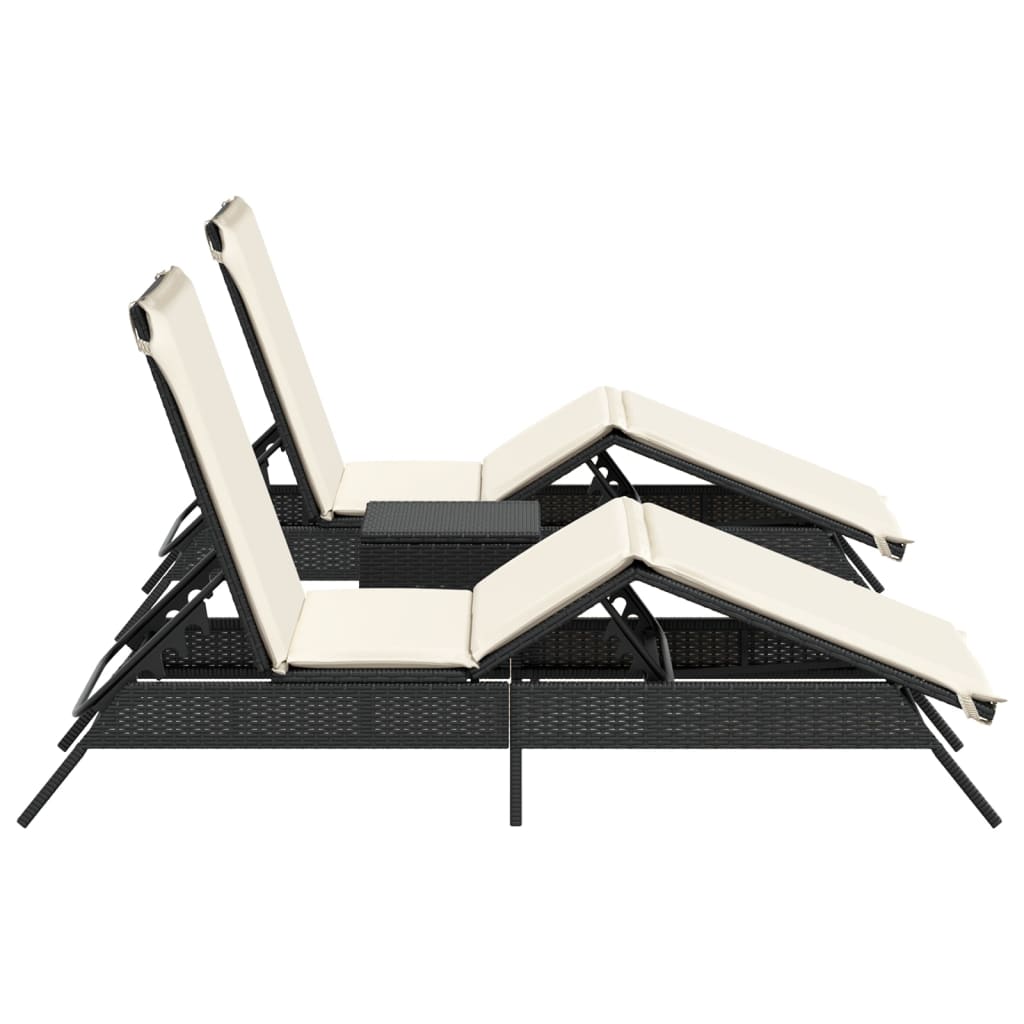 Espreguiçadeiras com mesa 2 pcs vime PE preto