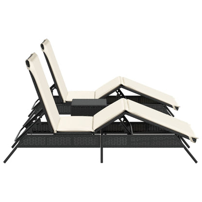 Espreguiçadeiras com mesa 2 pcs vime PE preto