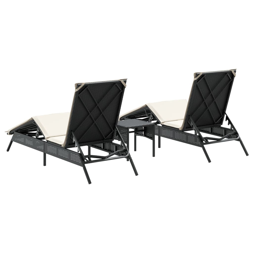 Espreguiçadeiras com mesa 2 pcs vime PE preto