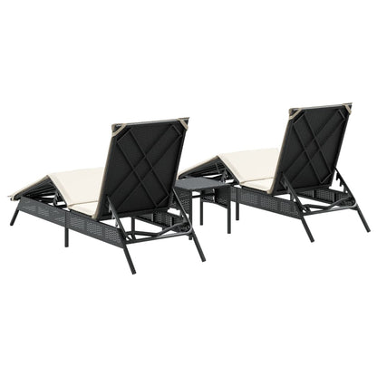 Espreguiçadeiras com mesa 2 pcs vime PE preto