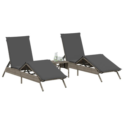 Espreguiçadeiras com mesa 2 pcs vime PE cinzento
